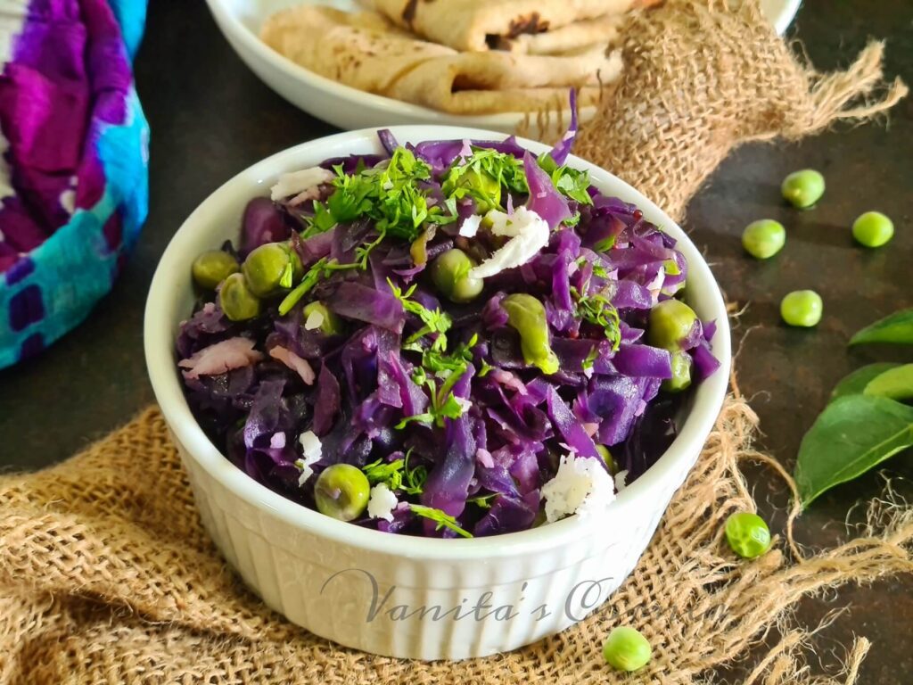 Purple Cabbage And Peas Poriyal